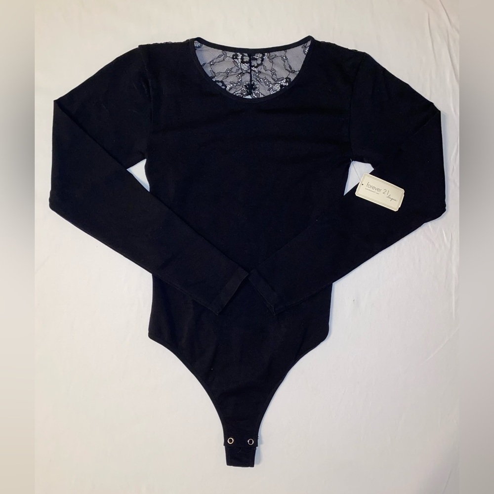 FOREVER 21 black long sleeve laced openback bodysuit